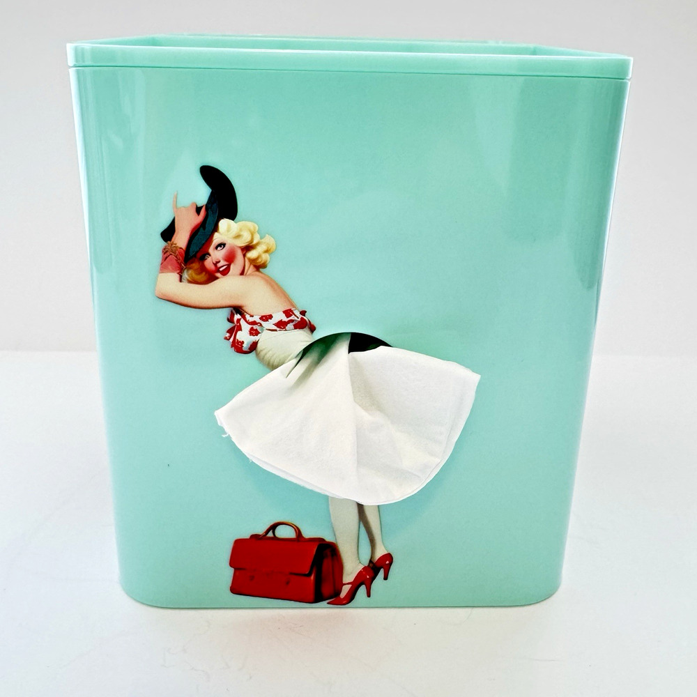 Novelty Skirt Tissue Box Cover Pinup Girl Mint Green Storage Top Vintage Style